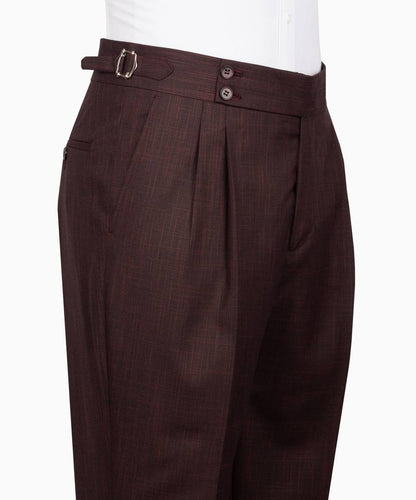 Classic Check Design 3-Piece Burgundy Suit