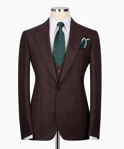 Classic Check Design 3-Piece Burgundy Suit