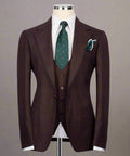 Classic Check Design 3-Piece Burgundy Suit