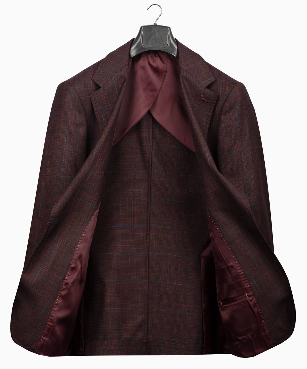 Classic Check Design 3-Piece Burgundy Suit