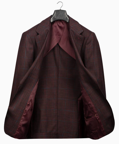 Classic Check Design 3-Piece Burgundy Suit