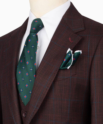 Classic Check Design 3-Piece Burgundy Suit
