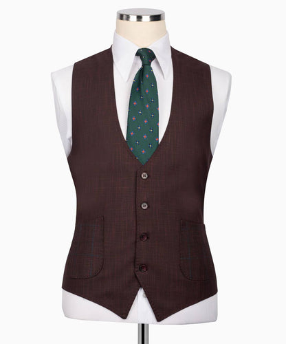 Classic Check Design 3-Piece Burgundy Suit