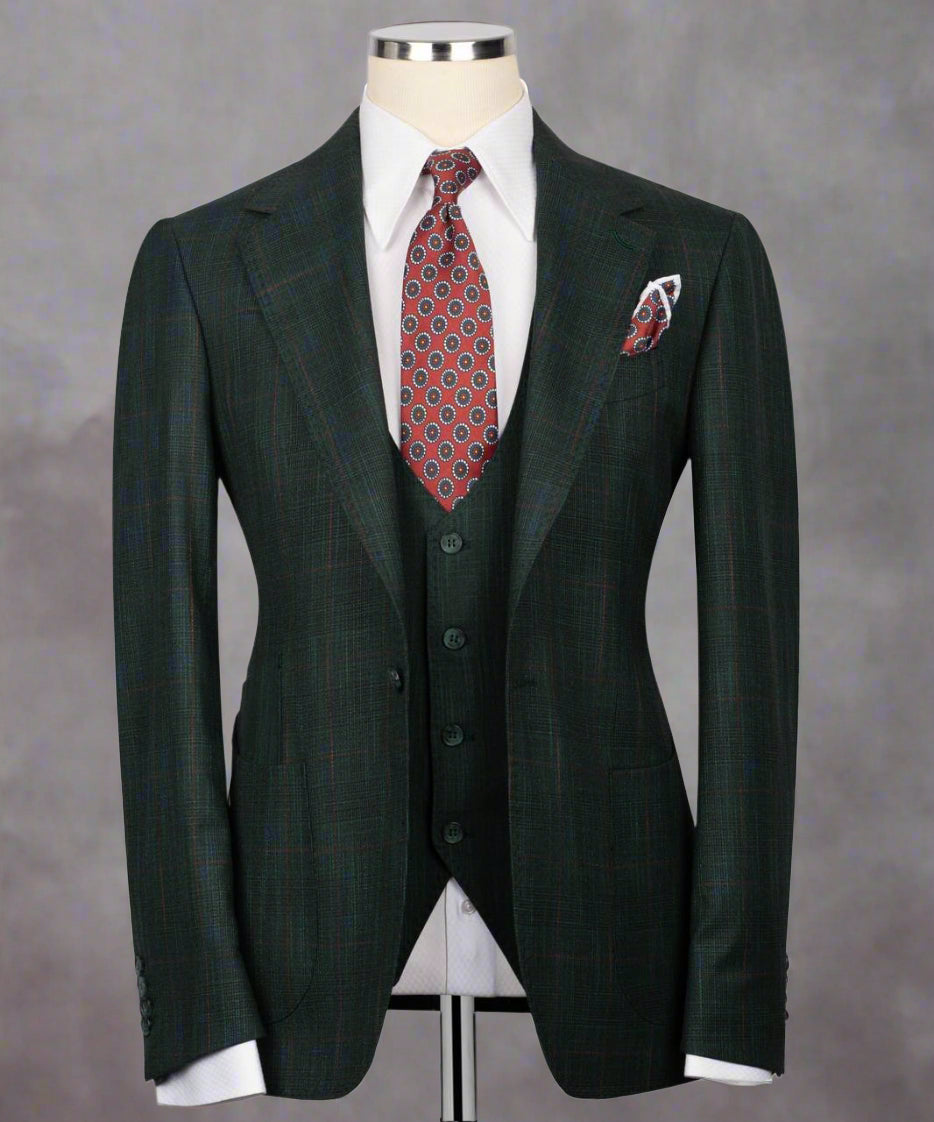 Classic Check Design 3-Piece Green Suit