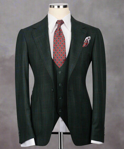 Classic Check Design 3-Piece Green Suit