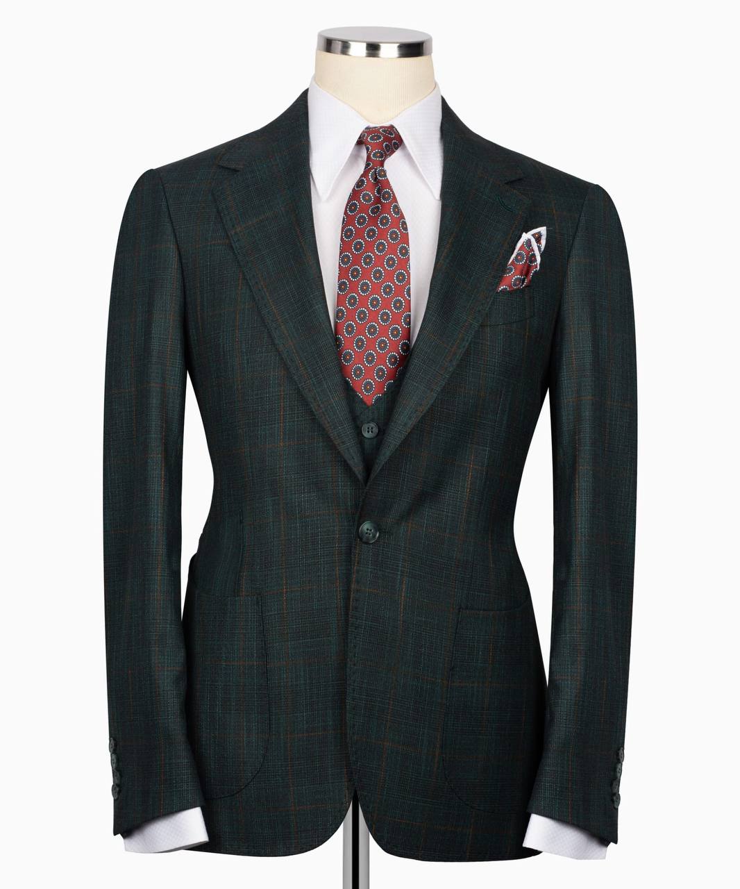 Classic Check Design 3-Piece Green Suit
