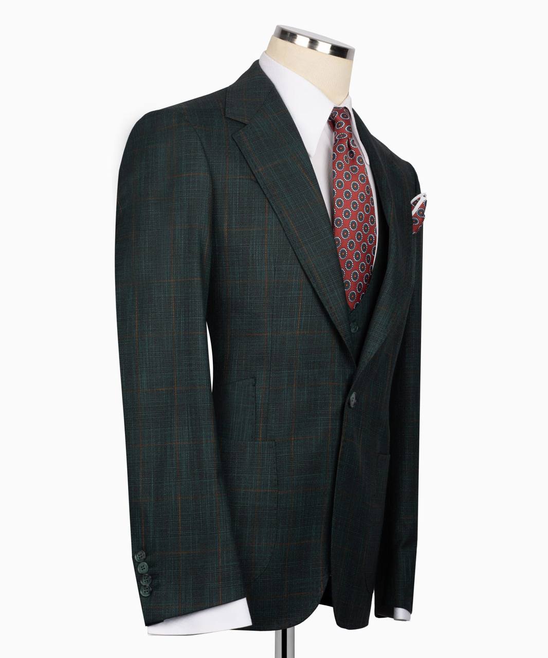 Classic Check Design 3-Piece Green Suit