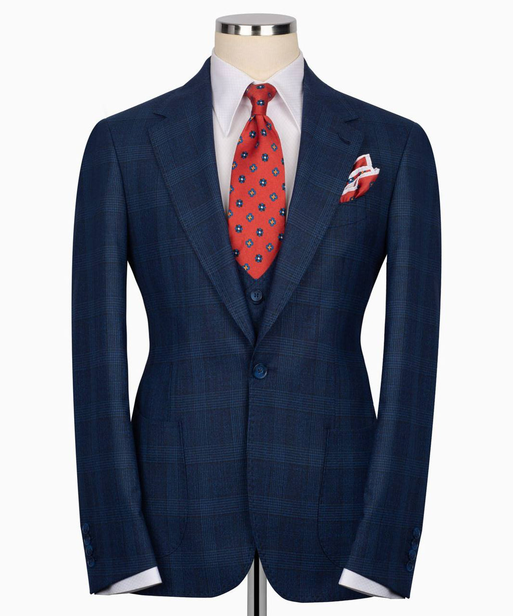 Classic Check Design 3-Piece Navy Suit