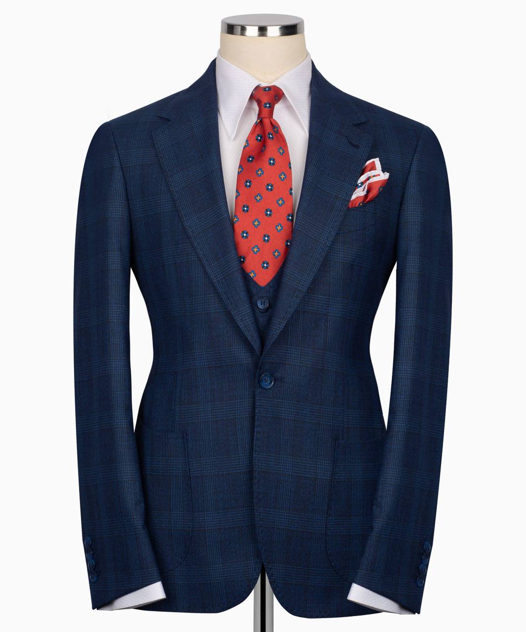 Classic Check Design 3-Piece Navy Suit