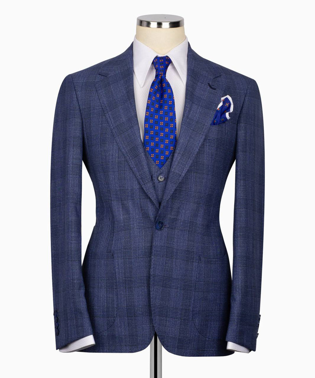 Classic Check Design 3-Piece Blue Suit