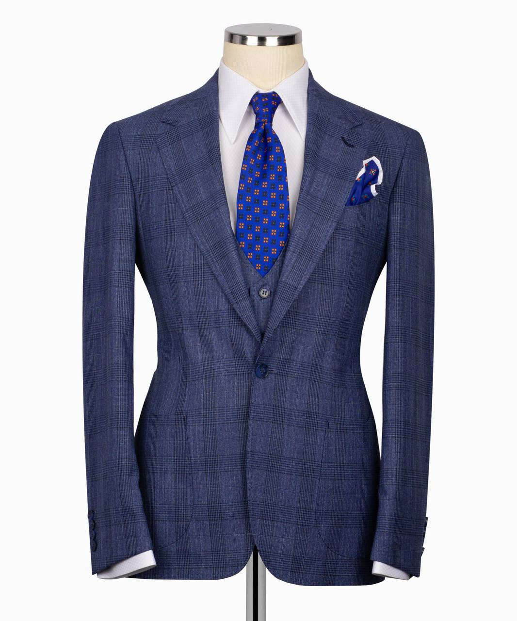Classic Check Design 3-Piece Blue Suit