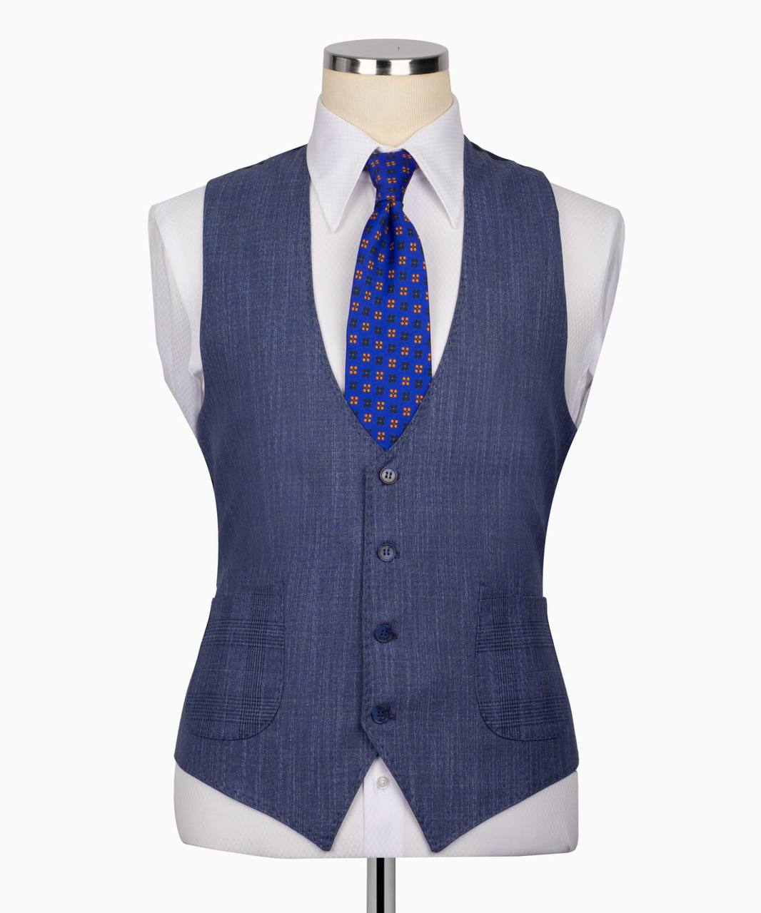 Classic Check Design 3-Piece Blue Suit