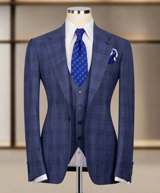 Classic Check Design 3-Piece Blue Suit