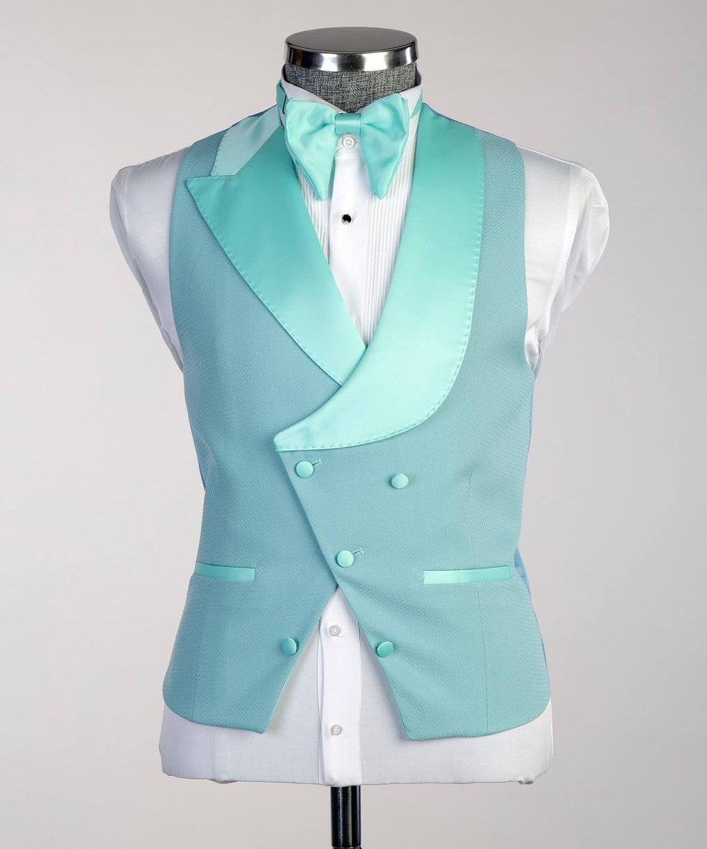 Men's Turquoise Tuxedo-Asymmetrical Satin Lapel