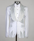 Men's 3 Piece Stone Designed White Tuxedo
