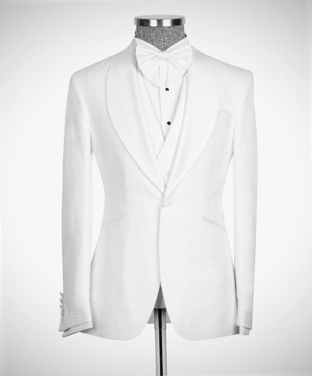 White Satin Lapel Tuxedo, 3 Piece