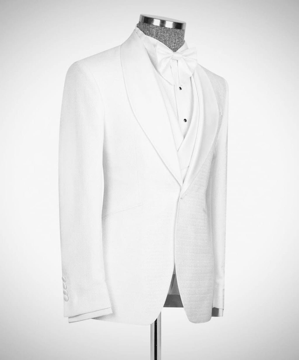 White Satin Lapel Tuxedo, 3 Piece