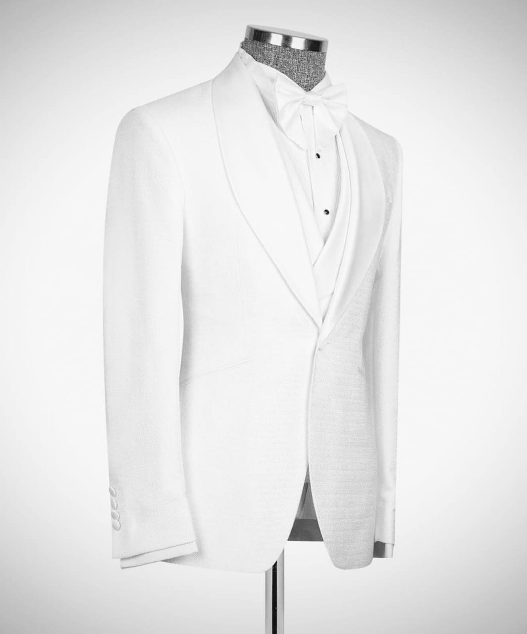 White Satin Lapel Tuxedo, 3 Piece
