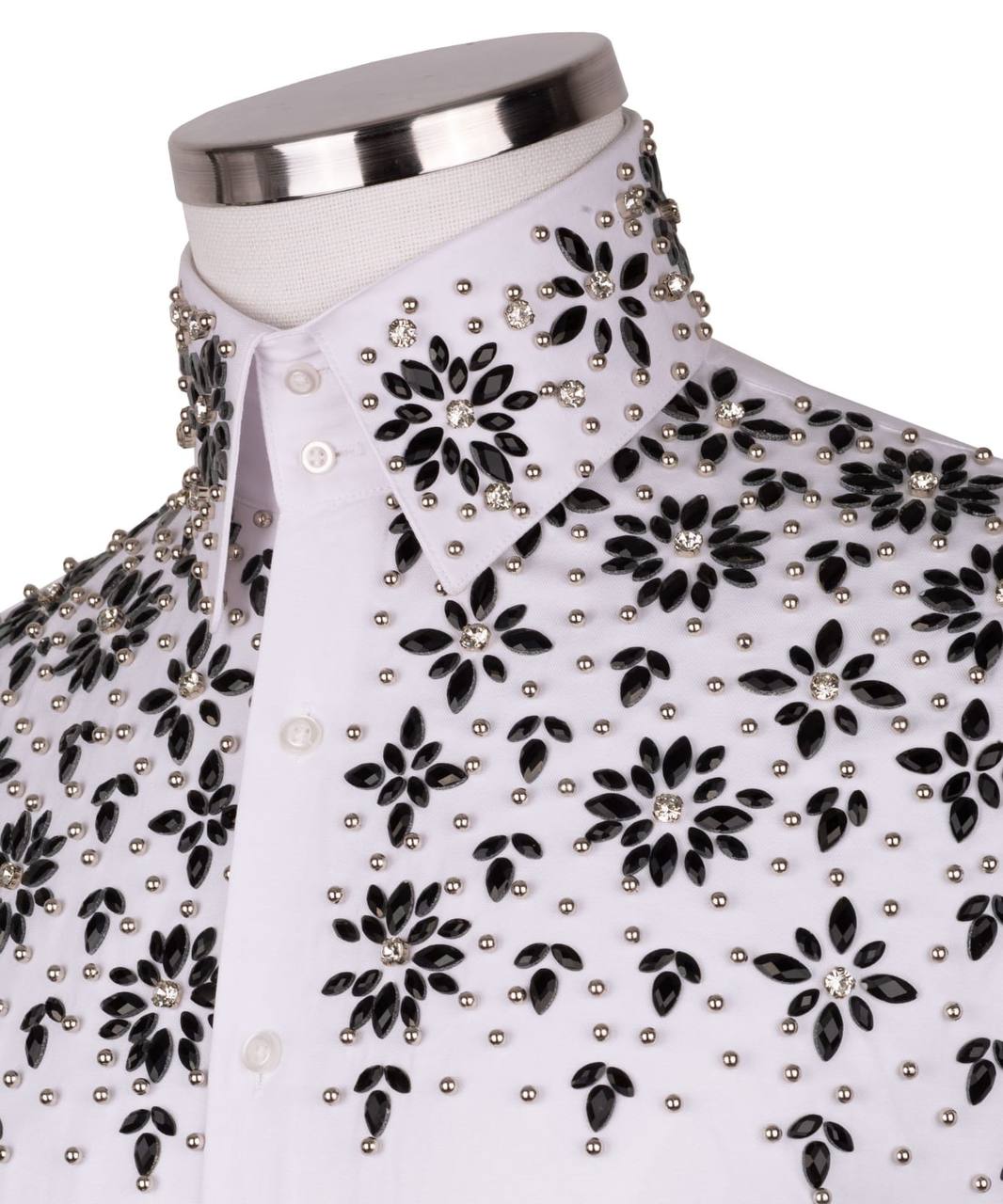 High Collar Beaded Exclusive White Shirt