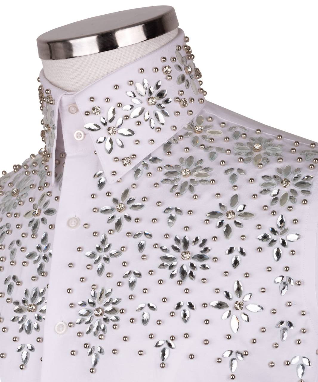 High Collar Beaded Exclusive White Shirt