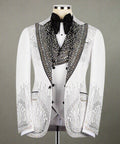 White Tuxedo,3 Piece, Silver Beaded Blazer