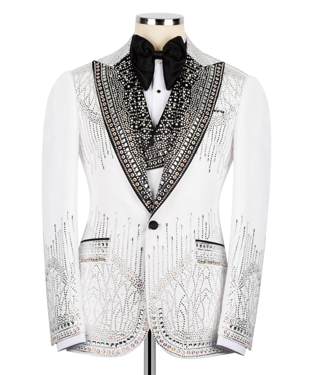 White Tuxedo,3 Piece, Silver Beaded Blazer