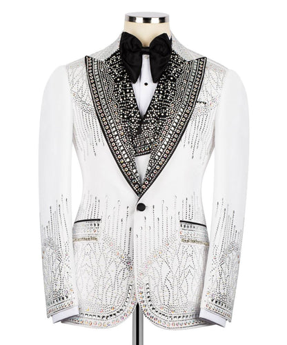 White Tuxedo,3 Piece, Silver Beaded Blazer