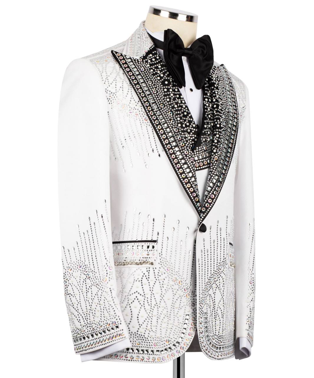 White Tuxedo,3 Piece, Silver Beaded Blazer