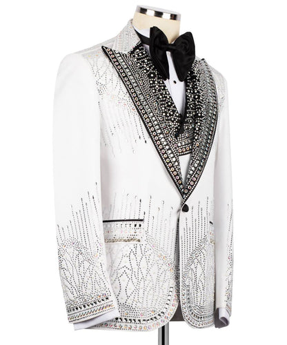 White Tuxedo,3 Piece, Silver Beaded Blazer