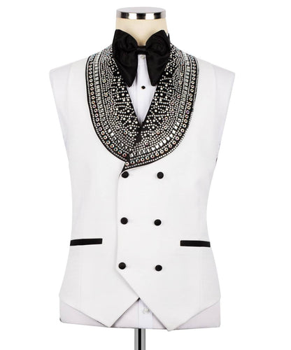 White Tuxedo,3 Piece, Silver Beaded Blazer