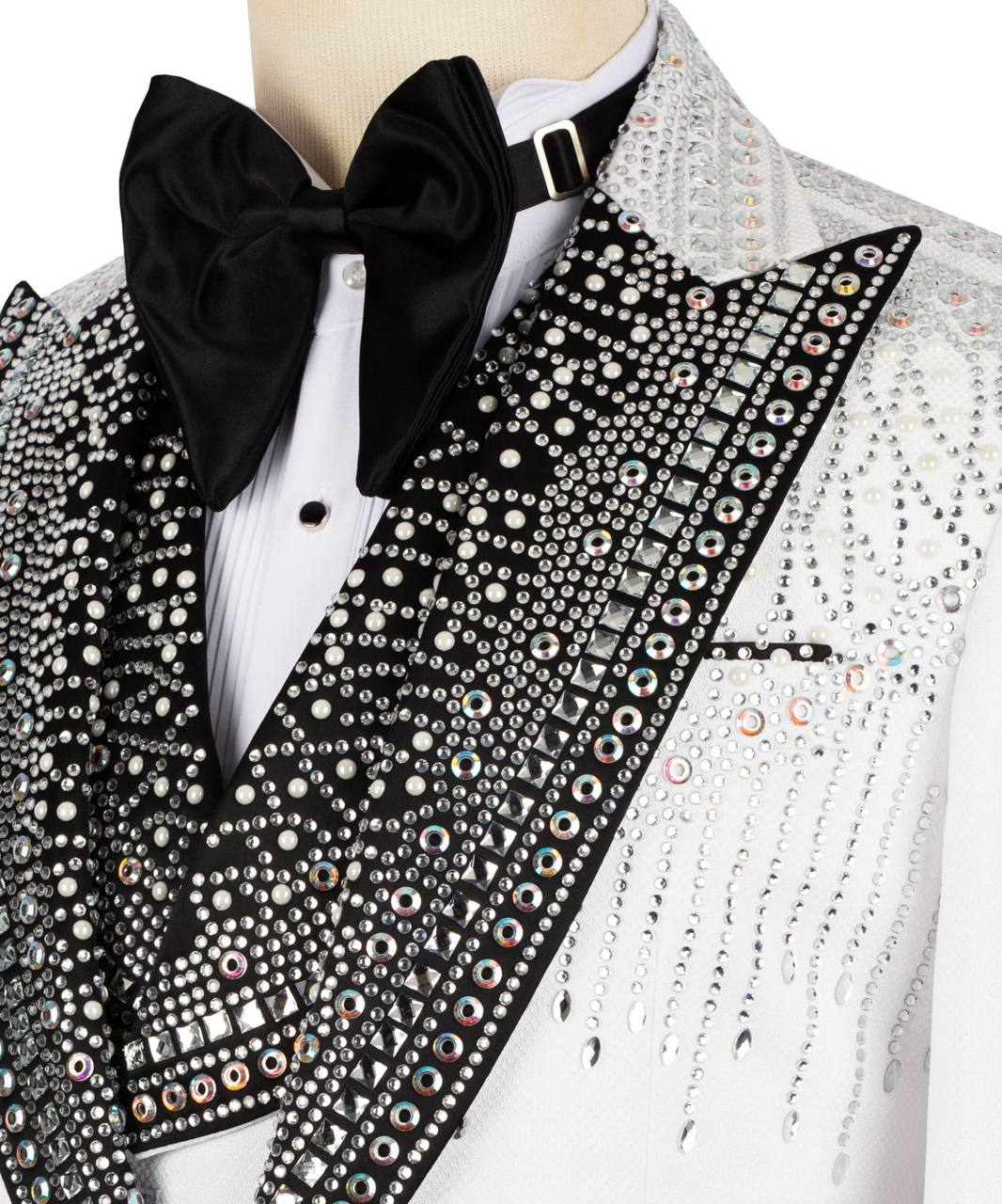 White Tuxedo,3 Piece, Silver Beaded Blazer