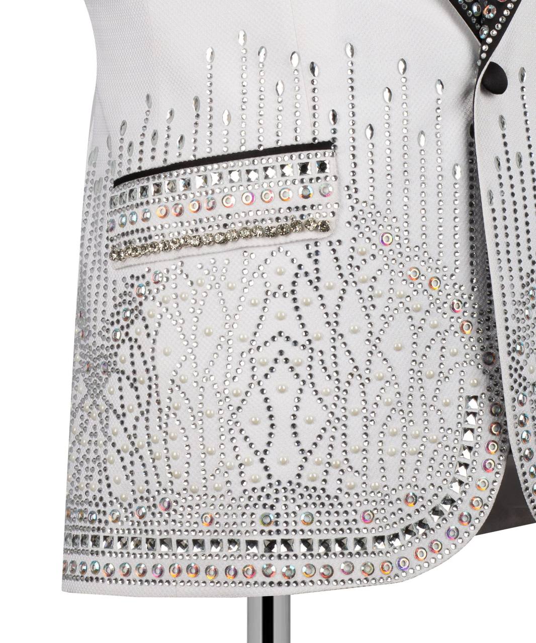 White Tuxedo,3 Piece, Silver Beaded Blazer