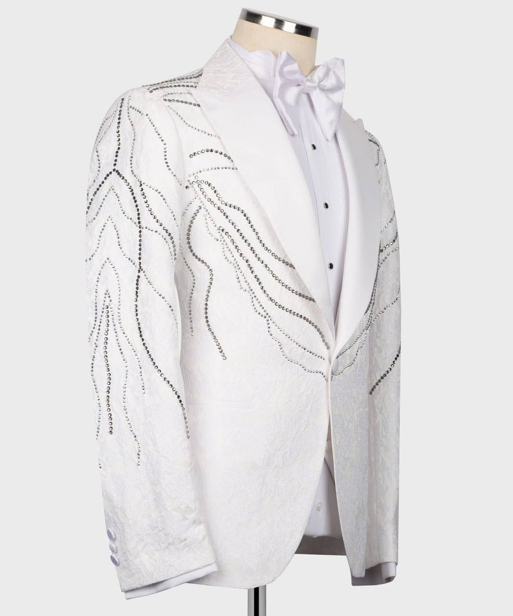 White Tuxedo,3 Piece, Handcrafted Beaded Blazer