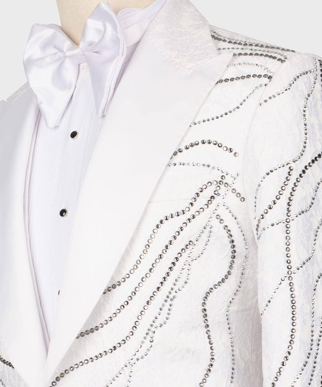 Weißer Smoking, 3-teilig, handbestickter Blazer