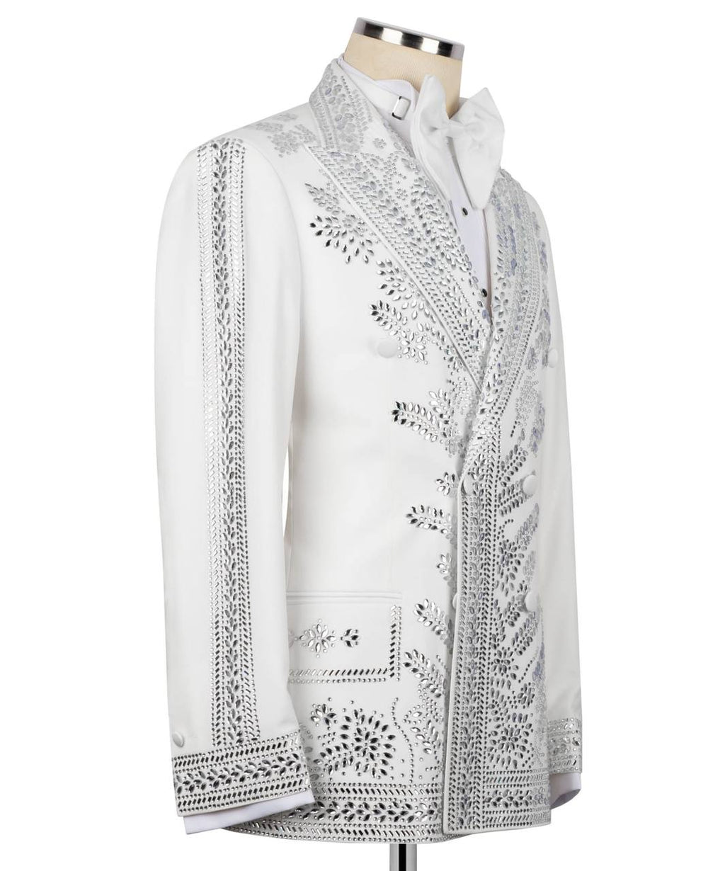 White Tuxedo,2 Piece, Handcrafted with Silver Beads