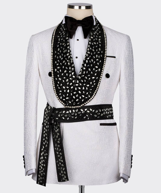 Men's Tuxedo, White, Gem Stoned on Collar