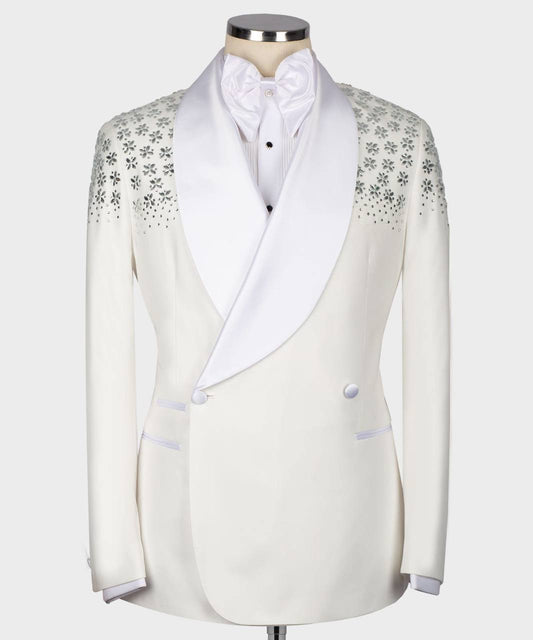 Men's Tuxedo, Cream, Beaded on Shoulder