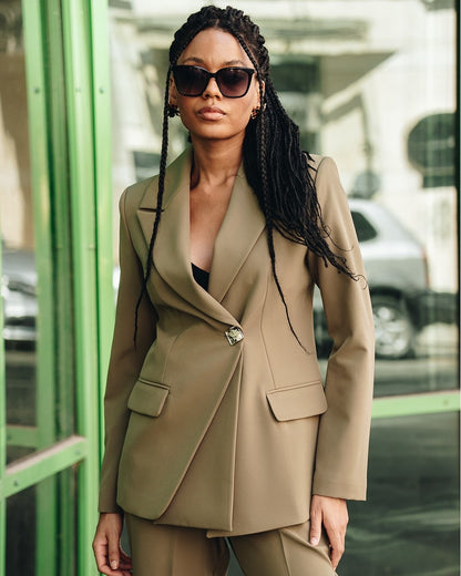 Women's 2 Piece Suit Set- Stone Beige