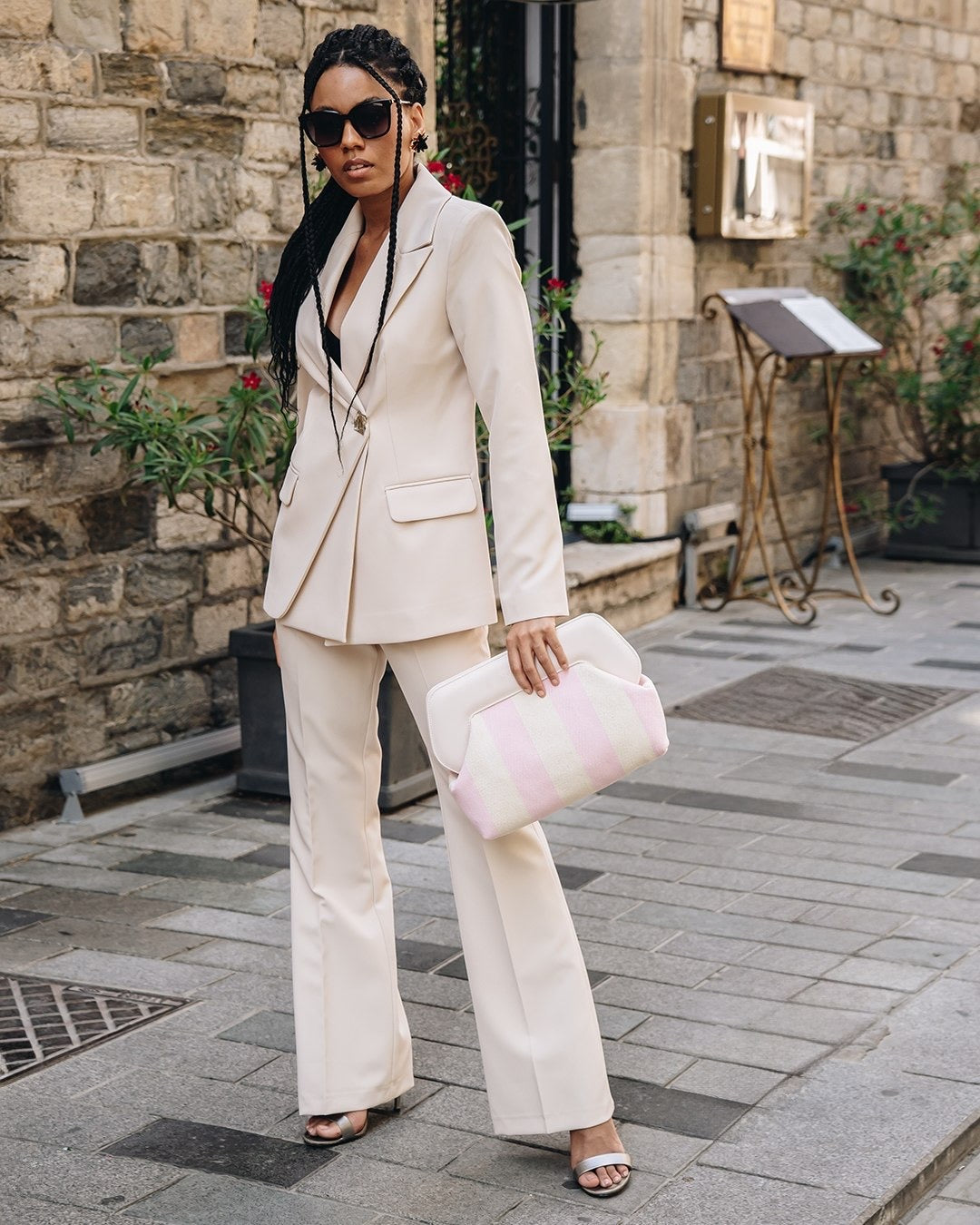 beige suit for women as a set