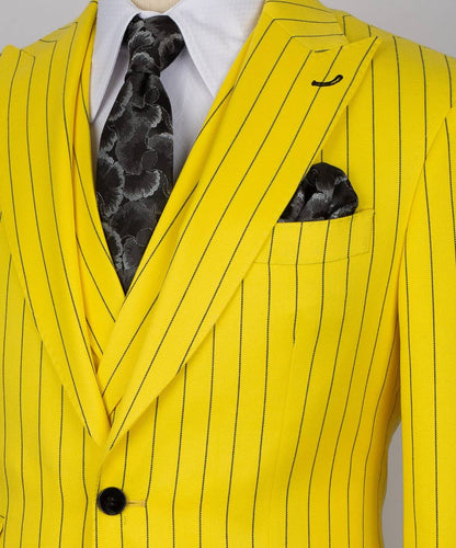 Men's Suit Set, %100 Wool, Striped, Yellow