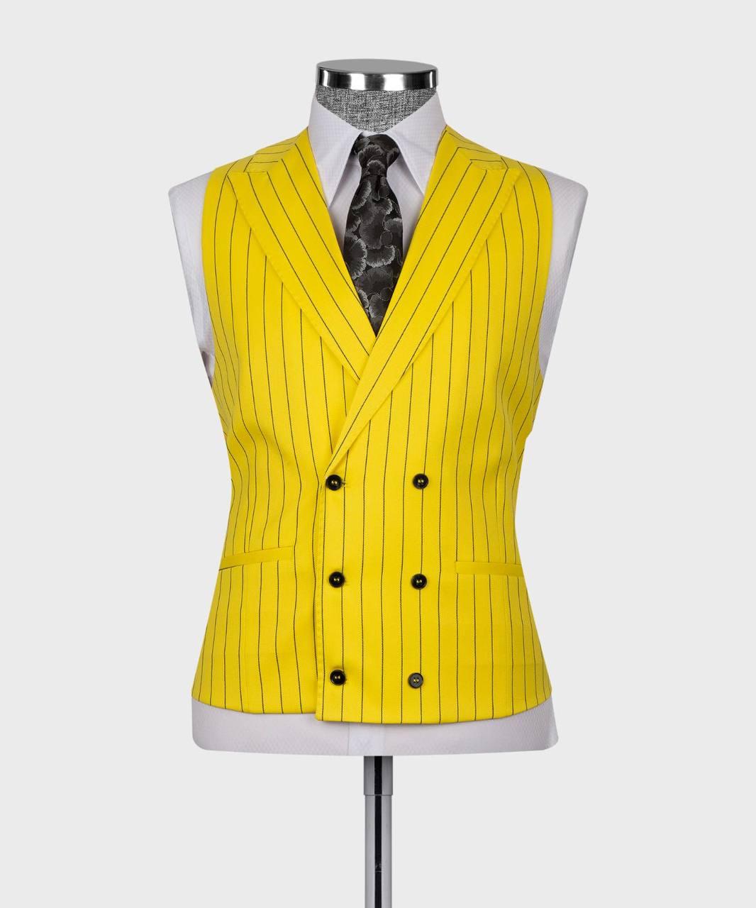 Herren Anzug-Set, 100% Wolle, gestreift, Gelb