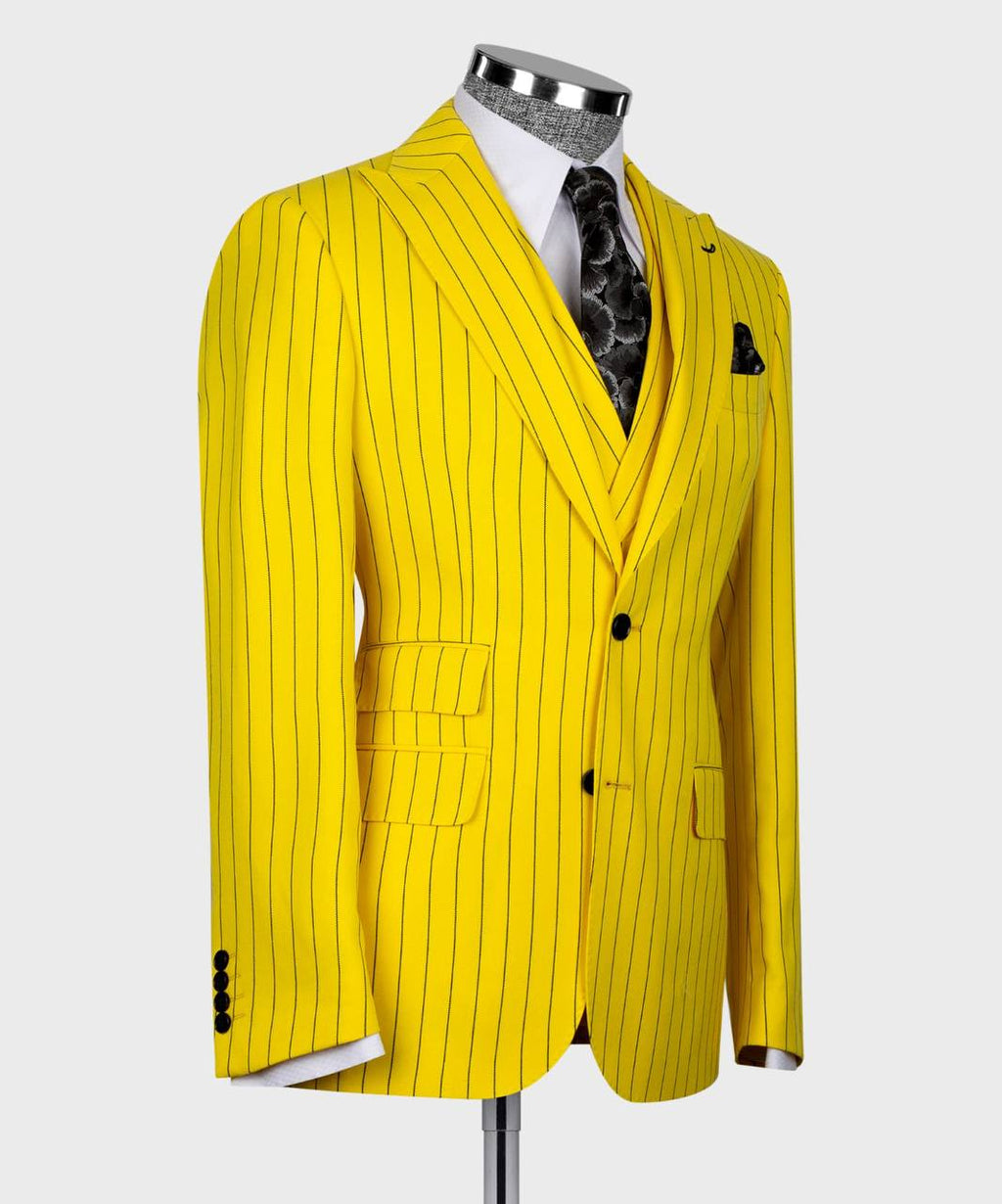 Men's Suit Set, %100 Wool, Striped, Yellow