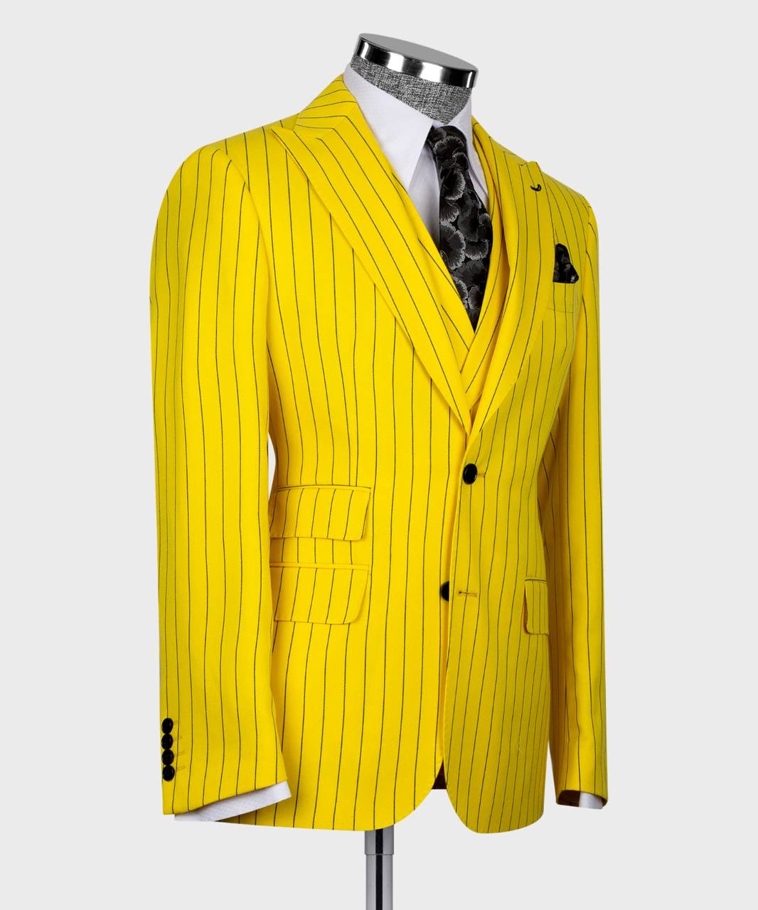 Herren Anzug-Set, 100% Wolle, gestreift, Gelb