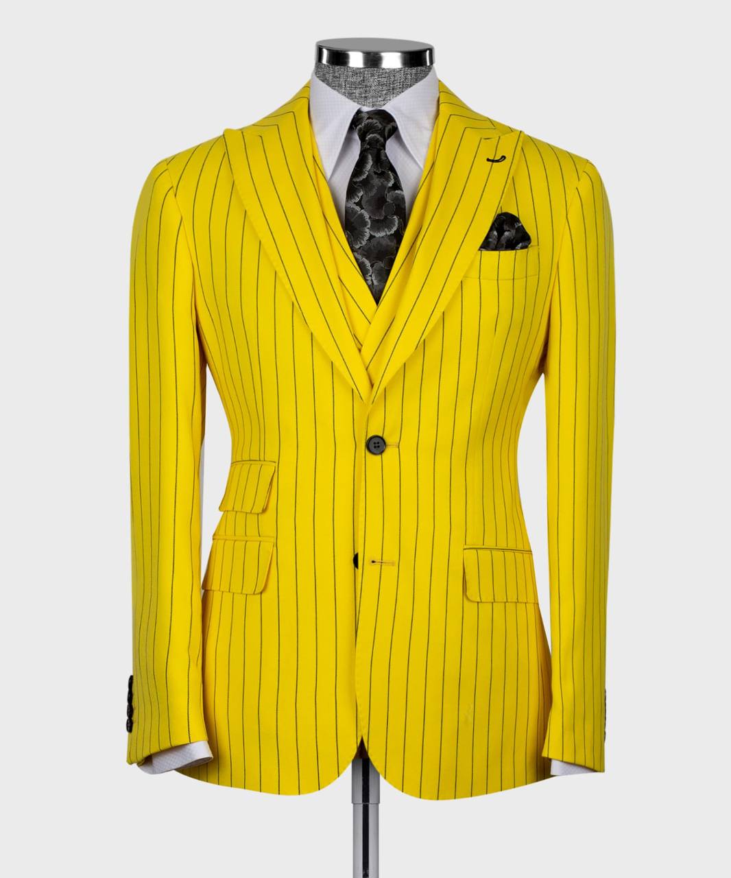 Herren Anzug-Set, 100% Wolle, gestreift, Gelb