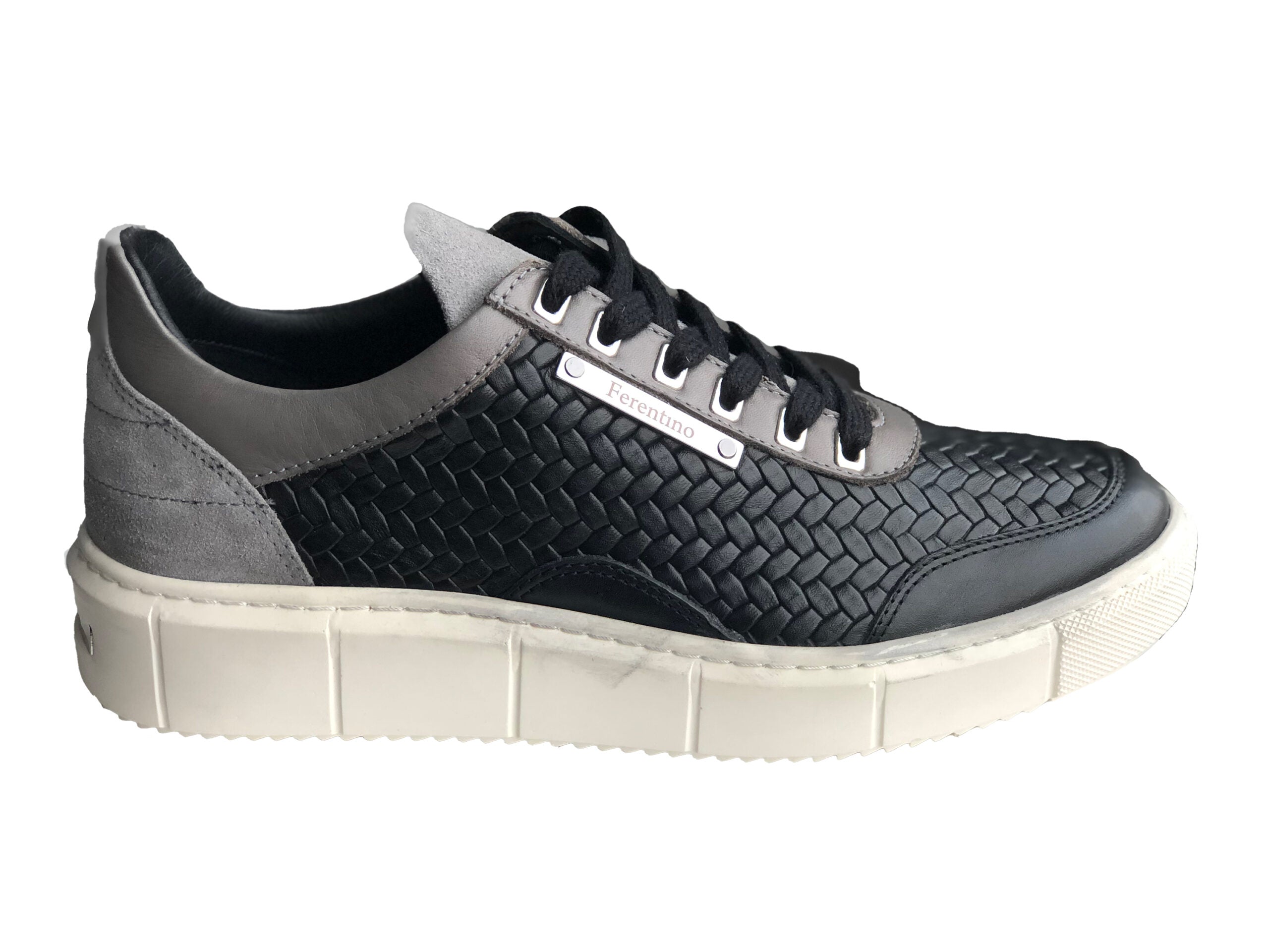 Lässige handgefertigte Herrenschuhe aus echtem Leder 12237 Schwarz/Grau
