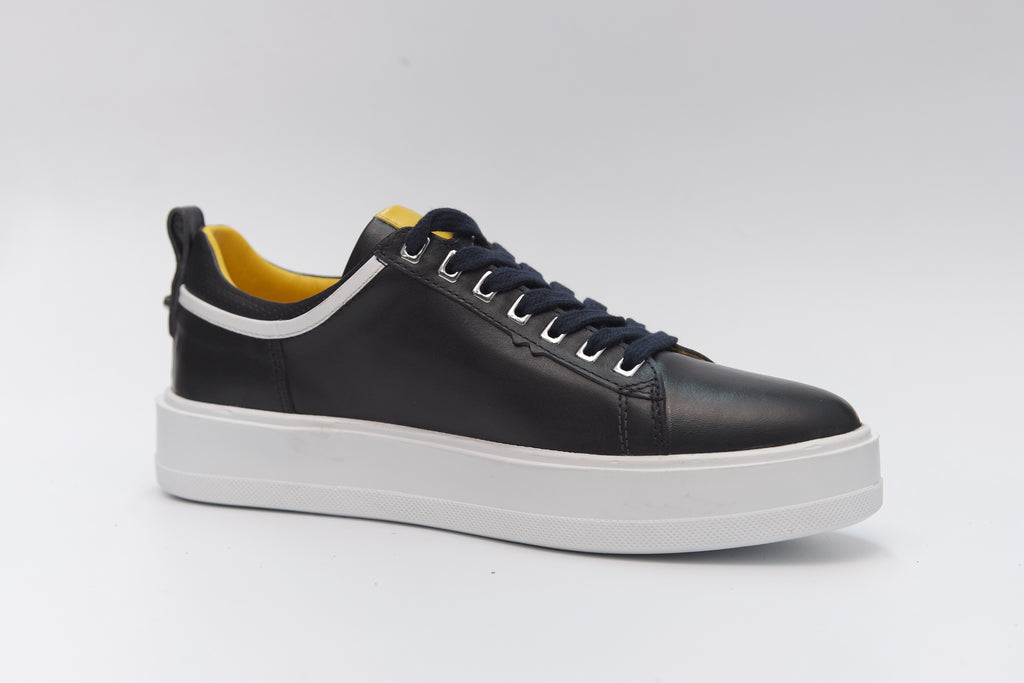 Casual, Handmade, Genuine Leather Mens Shoes 12336 Navy Blue/Yellow