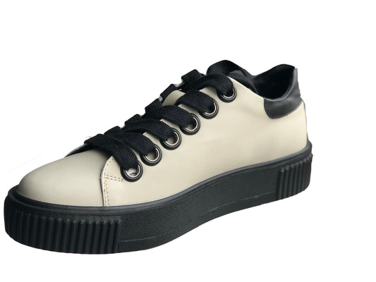 Casual, fait à la main, chaussures pour hommes en cuir véritable 13796 Beige/noir