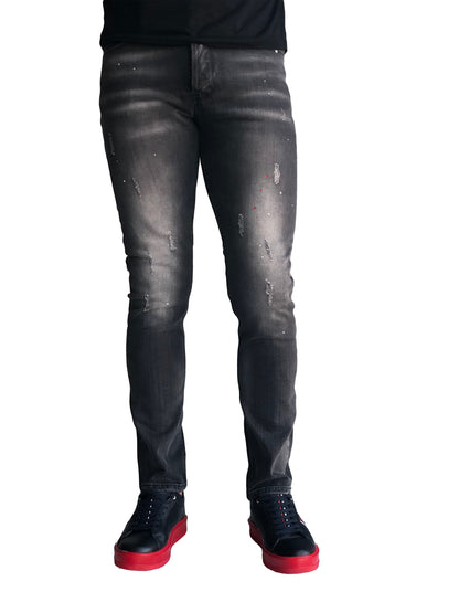 Jean Slim Fit Homme Peinture Coton Confortable Noir 7187