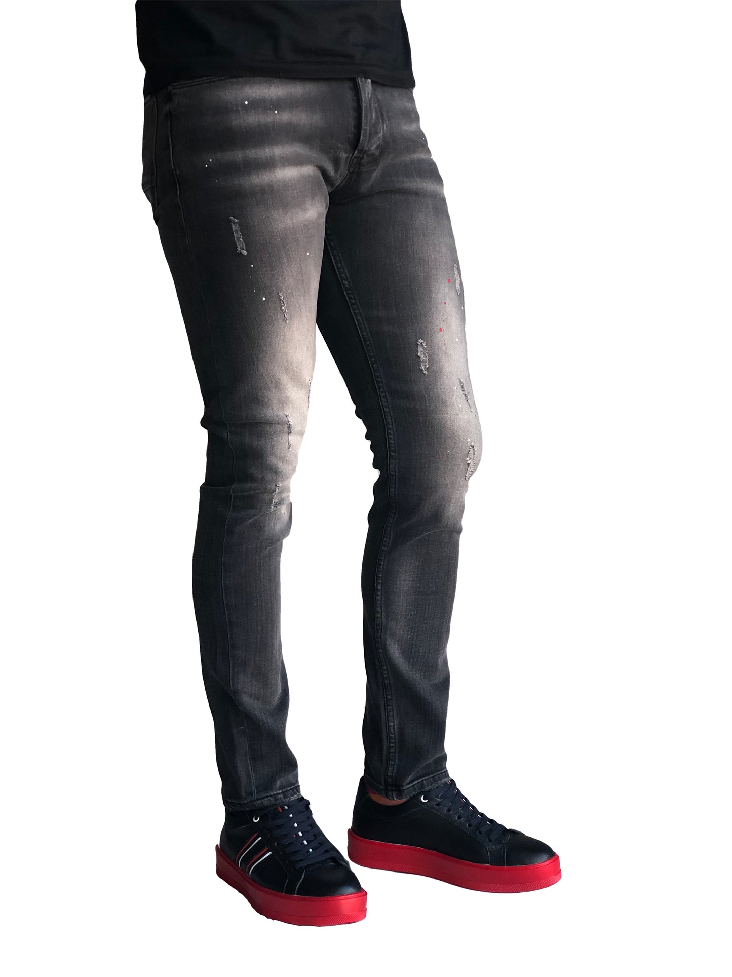 Jean Slim Fit Homme Peinture Coton Confortable Noir 7187