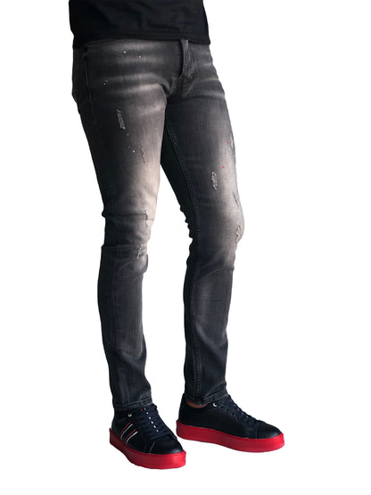Jean Slim Fit Homme Peinture Coton Confortable Noir 7187